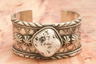 Genuine White Buffalo Turquoise Sterling Silver Navajo Bracelet